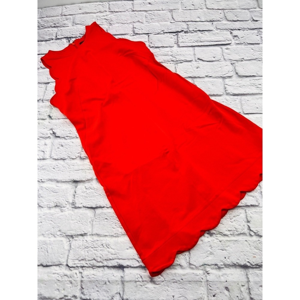 Vince Camuto Women's Orange Scalloped Sheath Dress Size 4 Sleeveless Zip Party